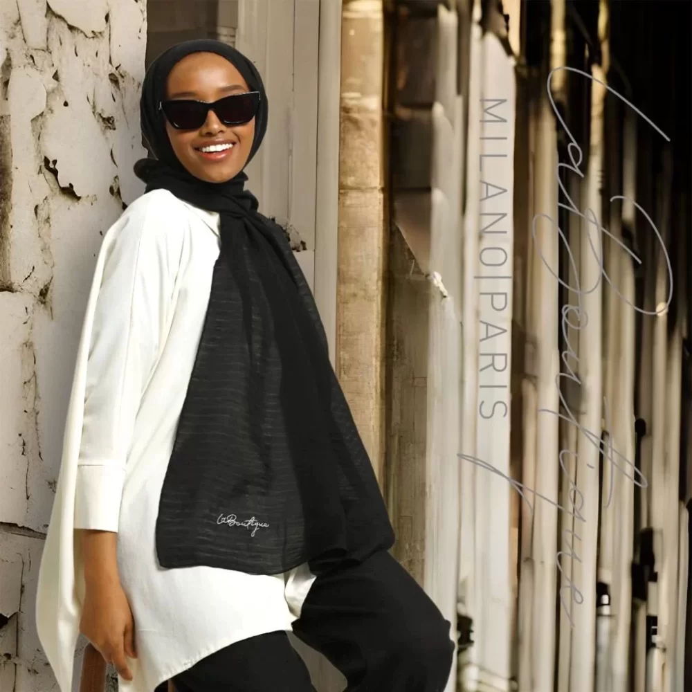 Herbal Planty Scarf - Black - 70x190